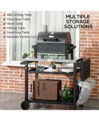 Movable Stainless Steel 3-Shelf Outdoor Grill Cart w/ Side Table