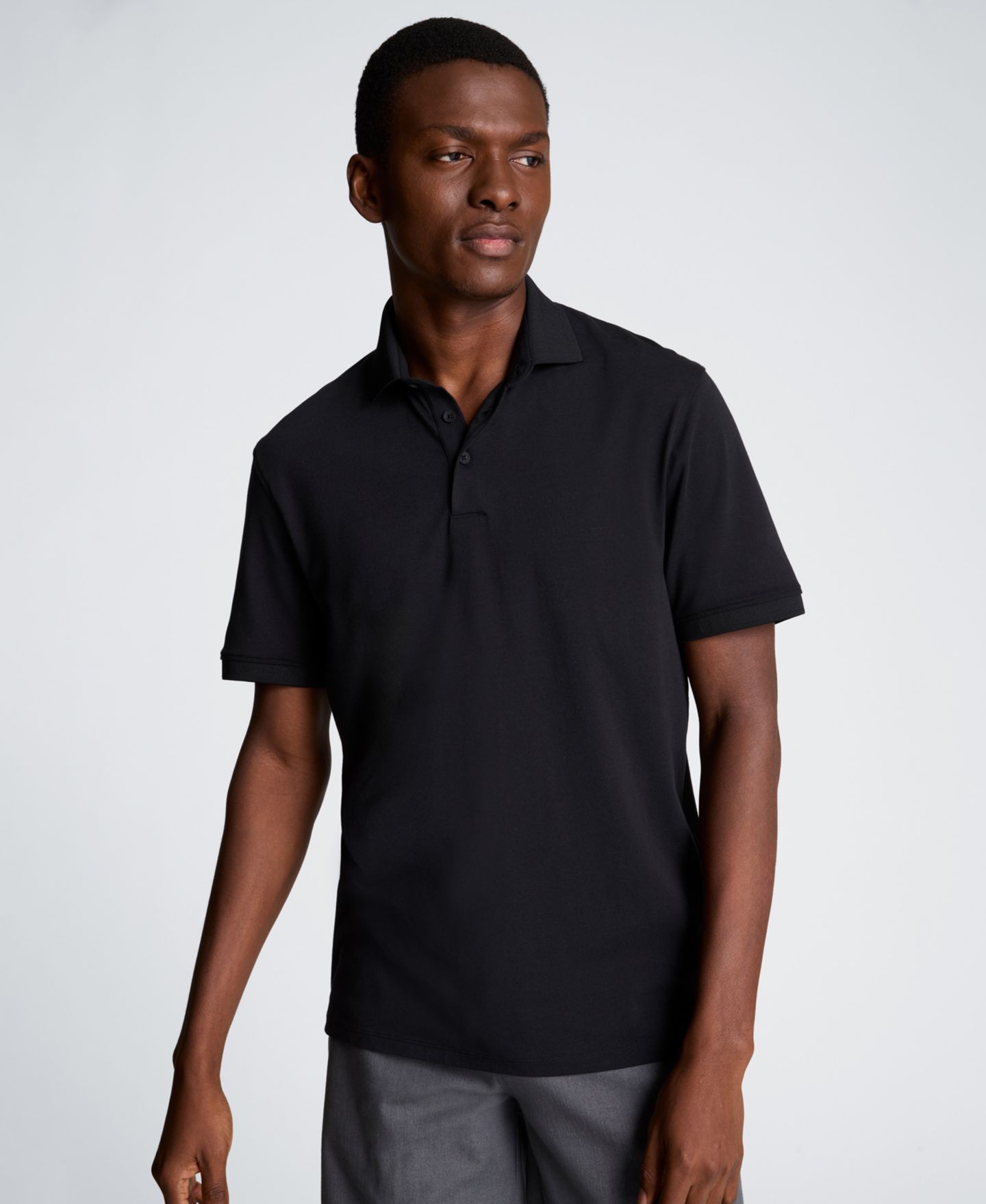 Мужское поло Kenneth Cole Solid Button Placket Polo Shirt, цвет: Чёрный — фото 1