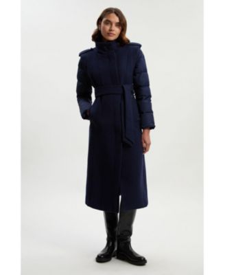 Women's Wool High Neck Puffer Belted Midi Coat