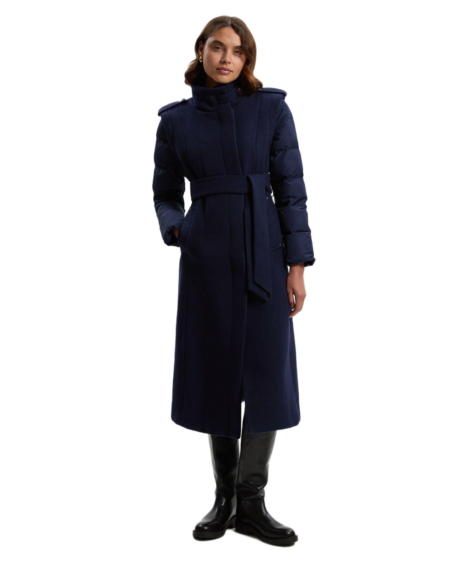 Женская куртка Karen Millen Wool High Neck Puffer Belted Midi, цвет: Тёмно-синий — фото 1