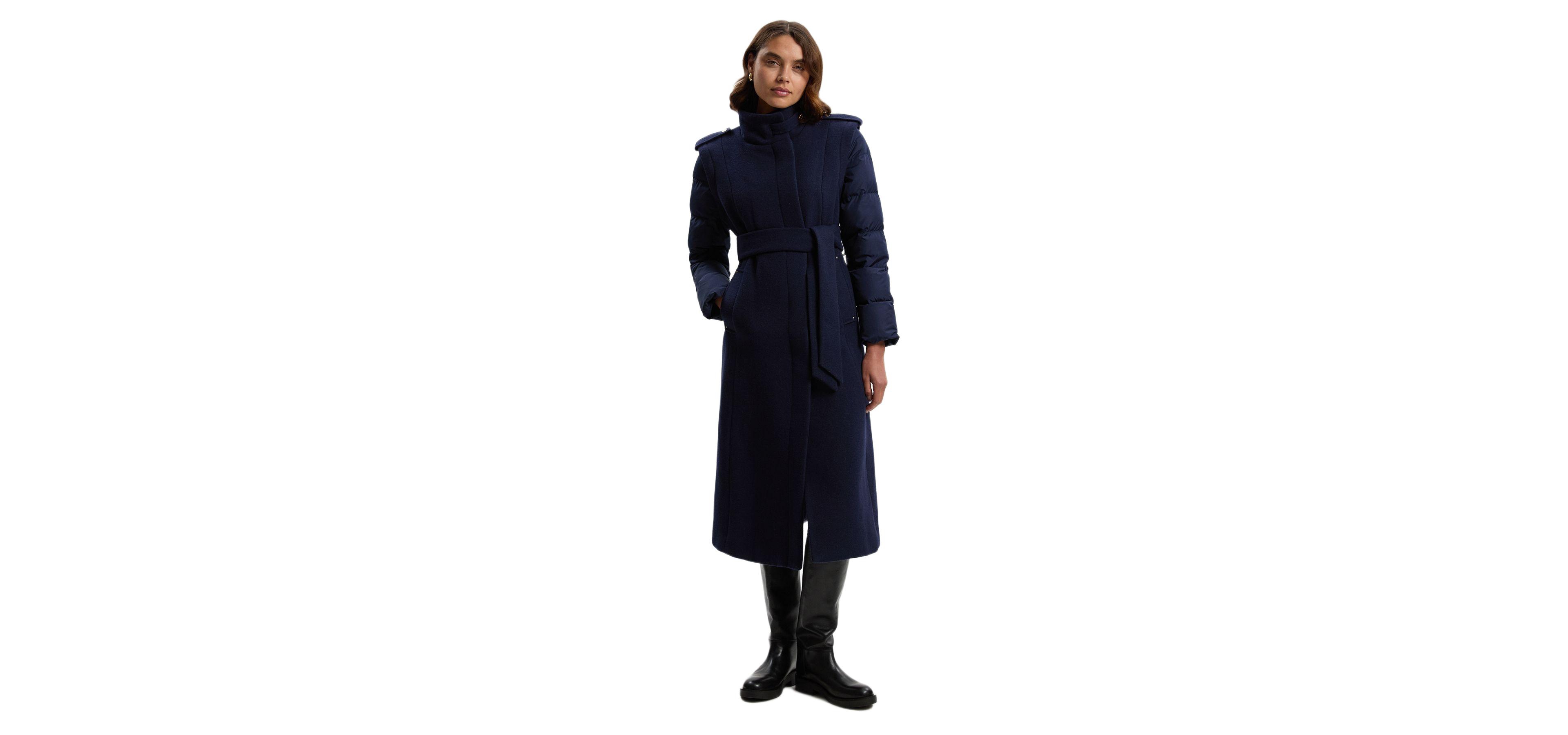 Karen Millen Women's Wool High Neck Puffer Belted Midi Coat
