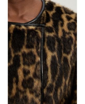 Women's Faux Fur Collarless Tie Belted Midi Coat