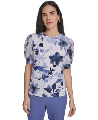 Women's Mixed Media Floral Short-Sleeve Top