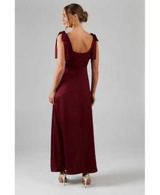 Women's Satin Midi Tie Shoulder Bridesmaid Dress
