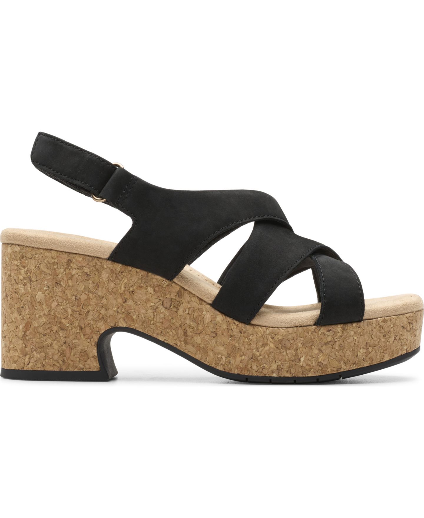 Женские сандалии Clarks Nerisa Grace Round Toe Wedge, цвет: Чёрный нубуковый — фото 2