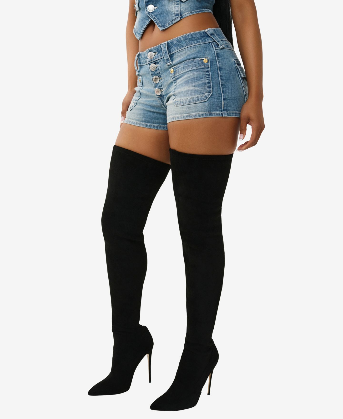 Женские шорты True Religion Front Pocket Denim Flap, цвет: Средняя варка — фото 3
