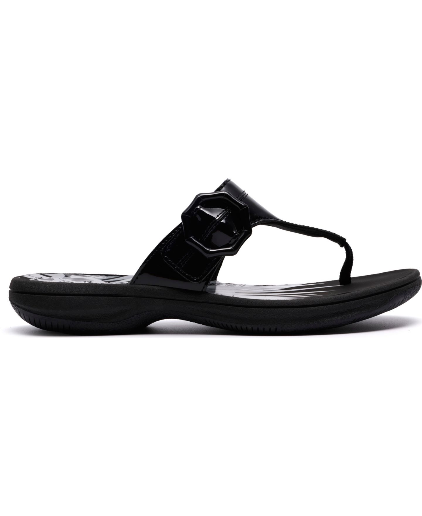 Женские сандалии Clarks Breeze Cove Flip Flop Flats, цвет: Чёрный лаковый — фото 2