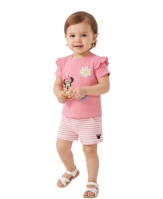 Baby Girls' Minnie Mouse Short-Sleeve T-Shirt and Striped Shorts, 2-Piece Set