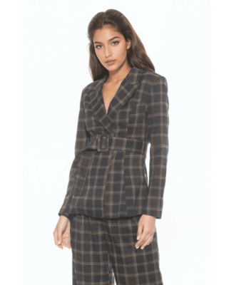 Women's Janna Plaid Long Sleeve Longline Blazer
