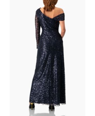 Women's Embroided Gown with Front Slit and One Sleeve