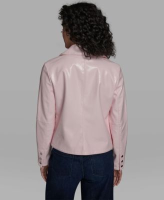 Women's Short Faux Patent Leather Jacket