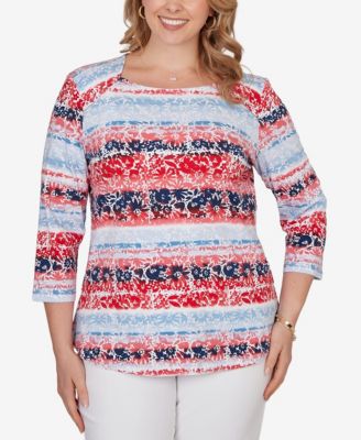 Plus Size Painted Floral Stripe Knit Top