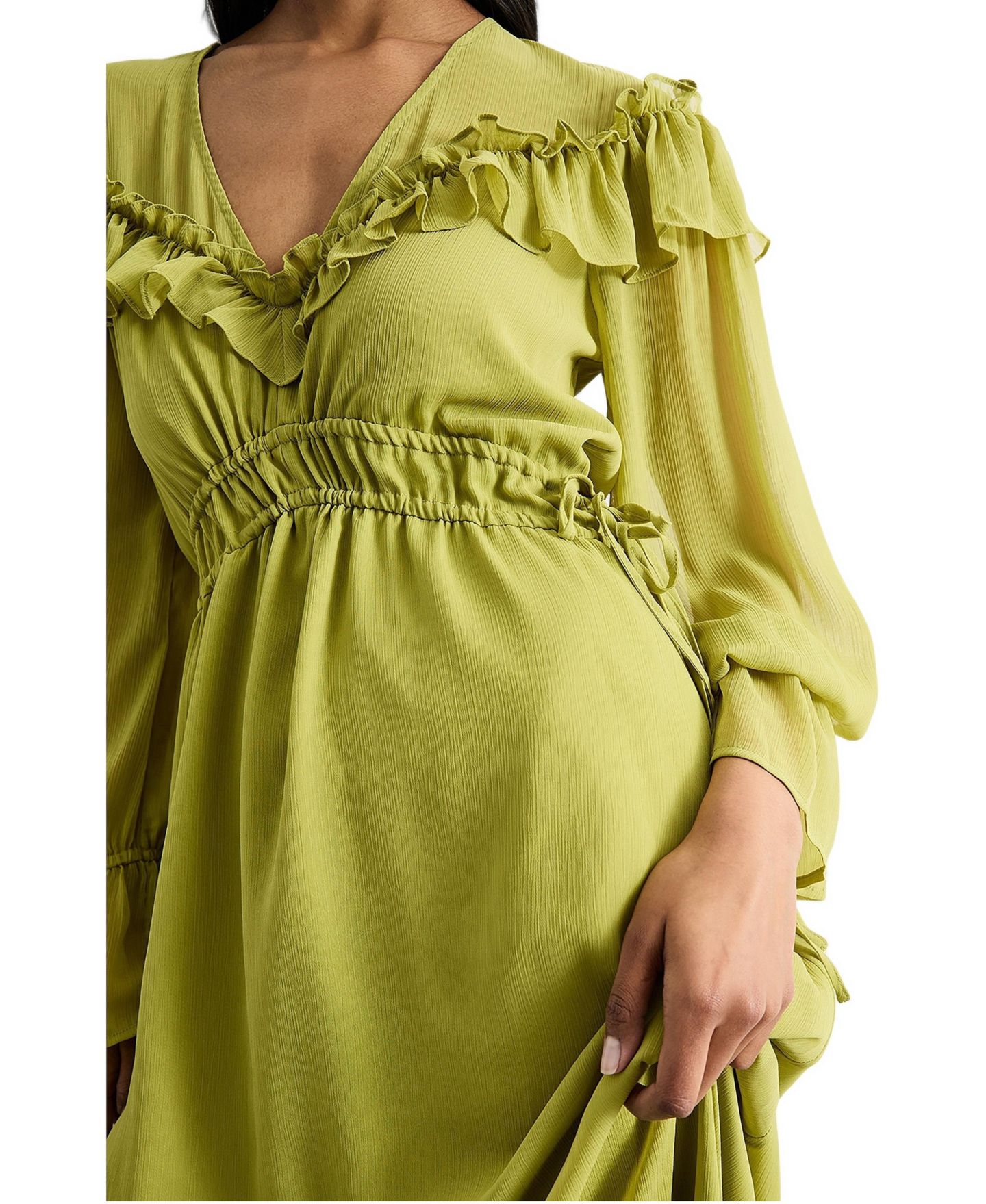 Женское платье Warehouse Ruffle Shoulder Detail Boho Maxi, цвет: Шартрез — фото 2