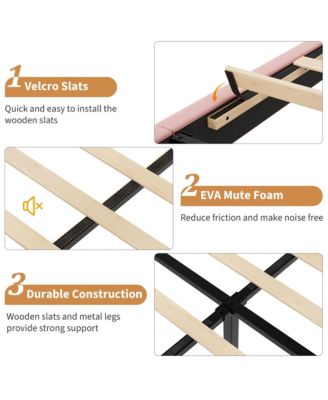 Upholstered Platform Velvet Bed Frame with Headboard,Strong Wooden Slats Support