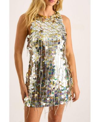 Women's Disc Tassel High Neck Mini Dress