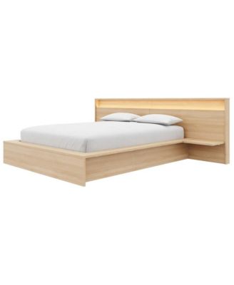 Luna Slatted Bedframe with Wide Headboard with Lights and Shelves
