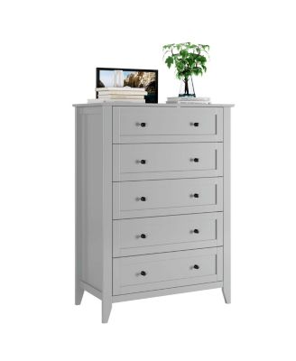 5-Drawer Wood Dresser with Gold Handles and Deep Storage Drawers for Bedroom