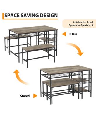 4-Pc. Wood Dining Table Set with Wine Rack and Storage Shelves
