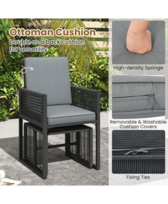 5 PCS PE Wicker Patio Dining Set Outdoor Conversation Set with Cushions