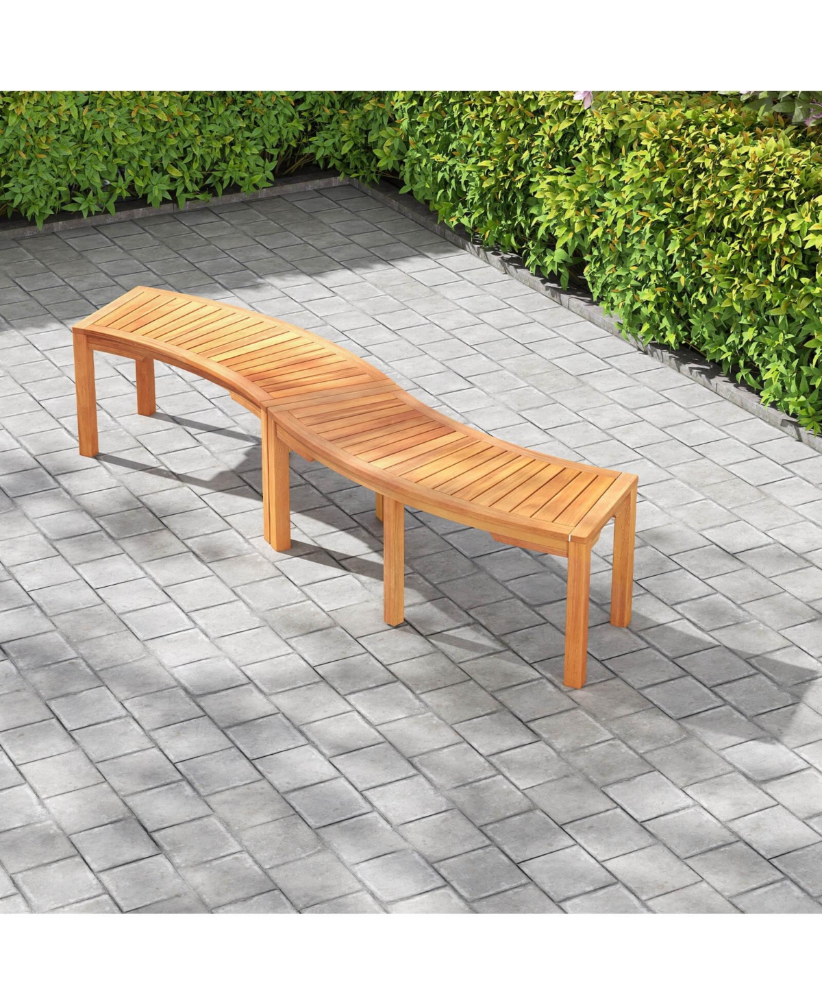 Outdoor Curved Bench with Slatted Seat Wrap Around Tree Bench 2-Person Seating