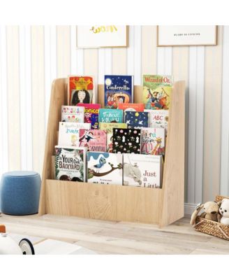 4-tier Kids Wooden Bookshelf Toddlers Book Rack with Deep Shelves