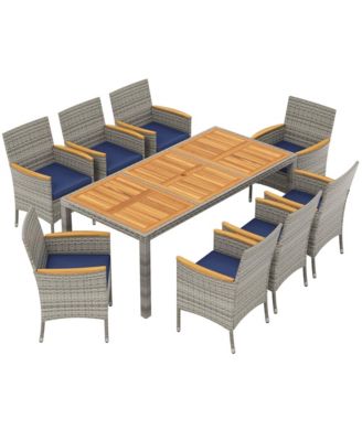 9 PCS Patio Dining Set for 8 Table and PE Rattan Chairs with 2" Umbrella Hole