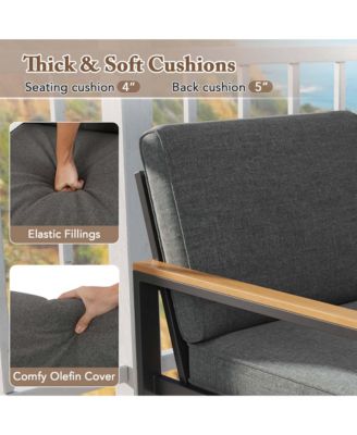 4 PCS Patio Aluminum Furniture Set Wood-Plastic Armrests & Tabletop for Balcony