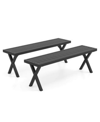 2 PCS 54" Patio Metal Bench with Slatted Seat & X Legs Backless Loveseat for Yard