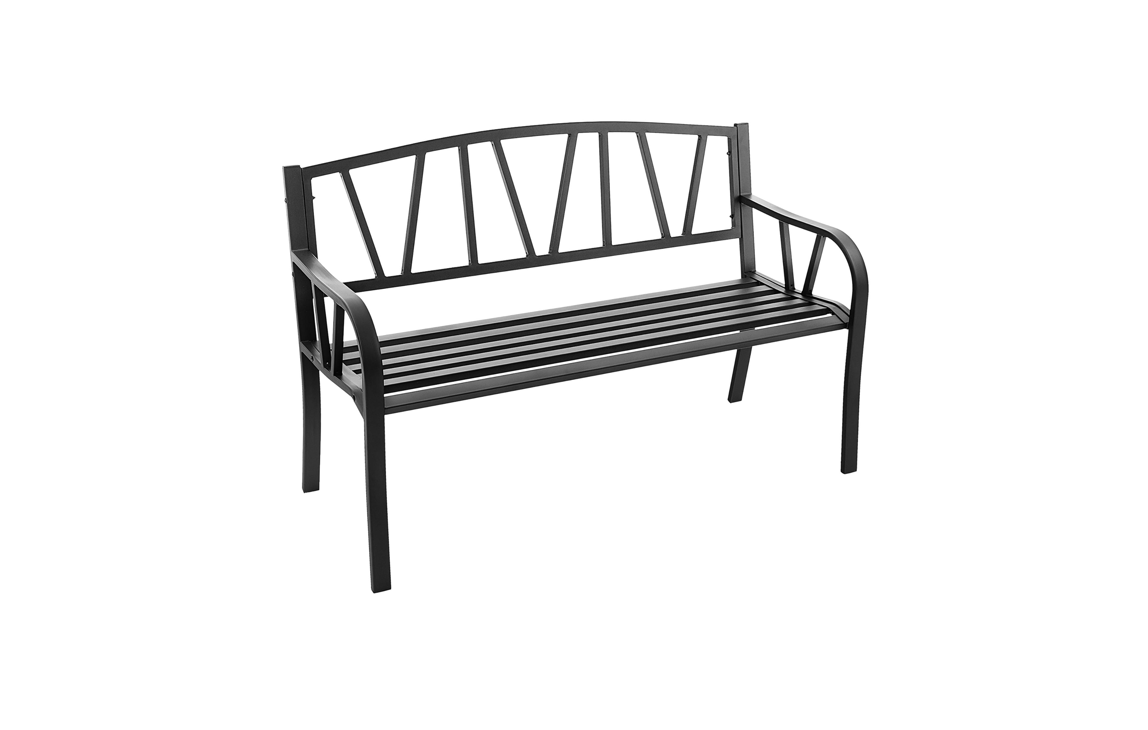 Outdoor Patio Garden Bench Metal Frame with Ergonomic Armrest 660 Lbs