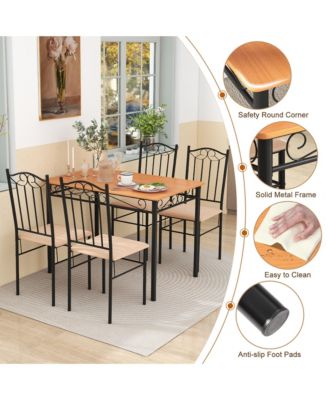 5 PCS Dining Set Wood Metal 30" Table & 4 Chairs Upholstered Kitchen Breakfast Furniture