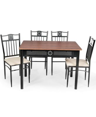 5 Piece Dining Set Wood Metal Table and 4 Chairs Kitchen Breakfast Furniture