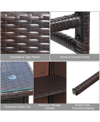 3PCS Patio Rattan Wicker Bar Table Stools Dining Set Cushioned