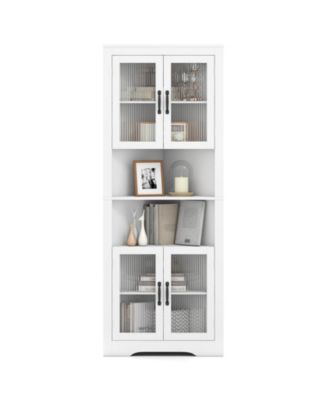 67" Tall Corner Hutch with  4 Fluted Glass Doors 3-Level Adjustable Shelves