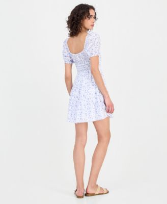 Juniors' Sweetheart-Neck Puff-Sleeve Mini Dress