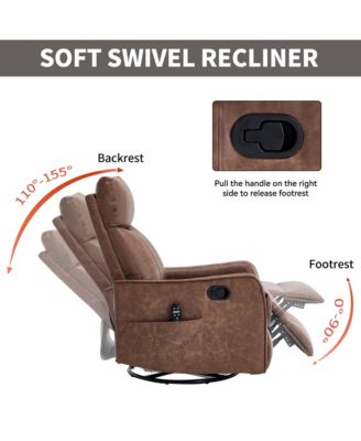 Recliner Chair with Heat Massage Manual Rocker and Swivel in Faux Leather