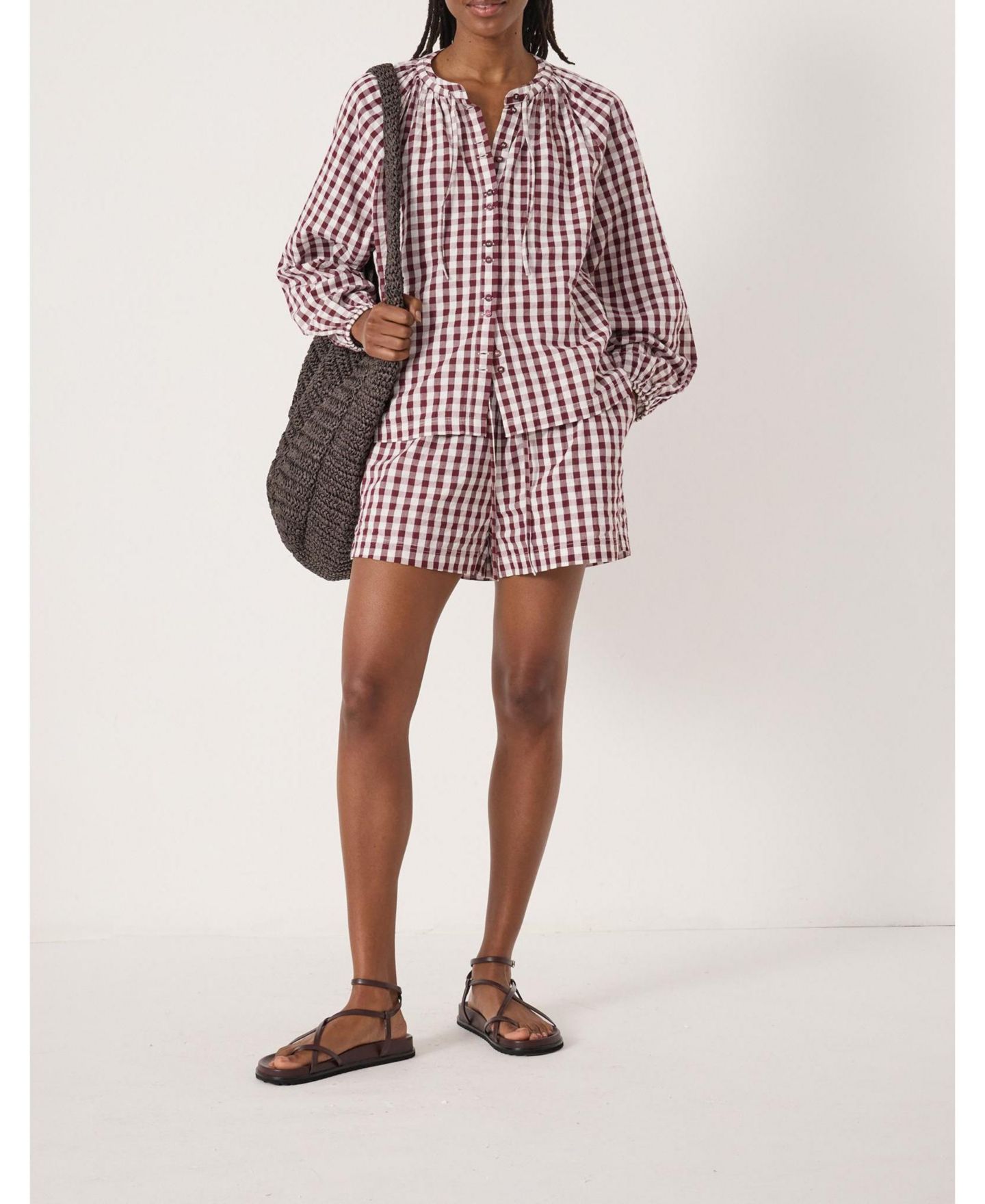 Женские шорты Hush Ernie Gathered Gingham Beach Short, цвет: Красный / Белый — фото 8