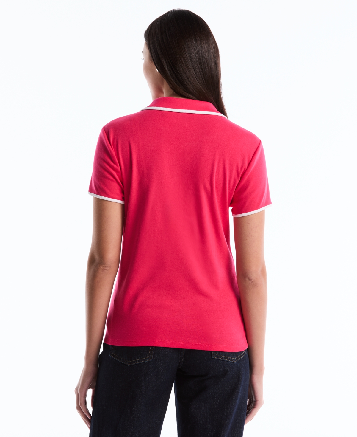 Rafaella Petite Contrast Trim Johnny Collar Polo Shirt