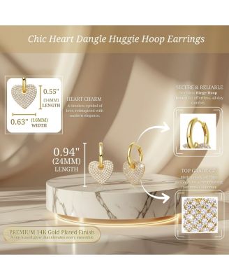 Chic 14K Gold Plated Heart Dangle Huggie Hoop Earrings