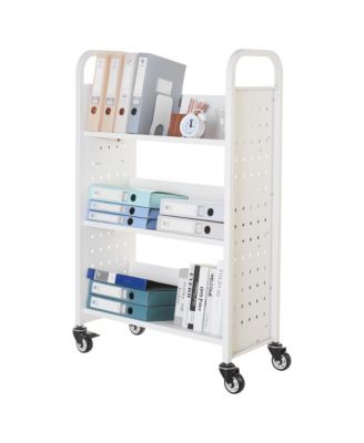 Rolling Library Book Cart - 3-Tier Single Sided L-Shaped Bookshelf with Lockable Wheels Book Truck for Home Office and School