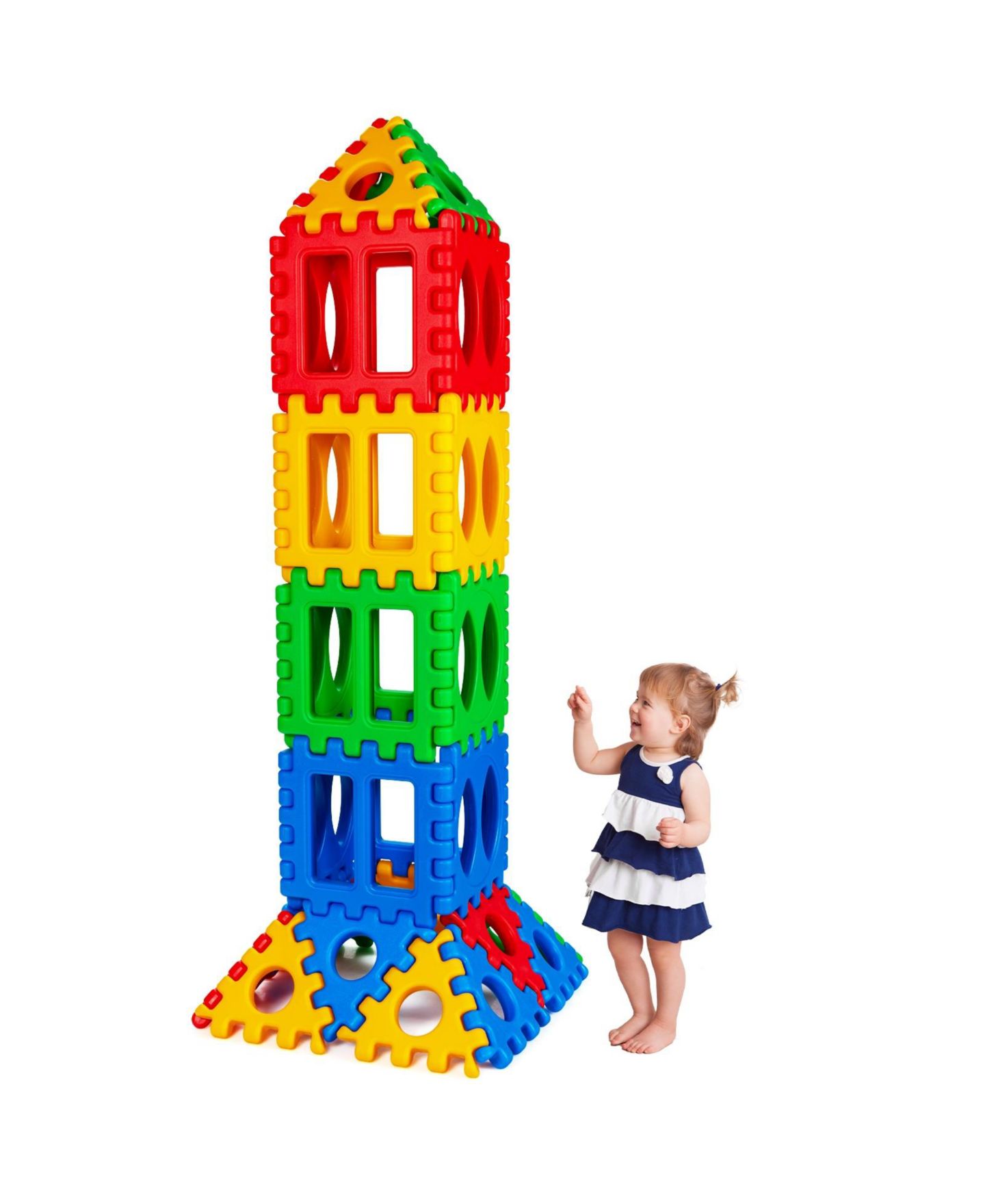 Детский конструктор Mecale 32-Piece Waffle Block Building Set for Kids, Stacking Toy, цвет: Синий — фото 9