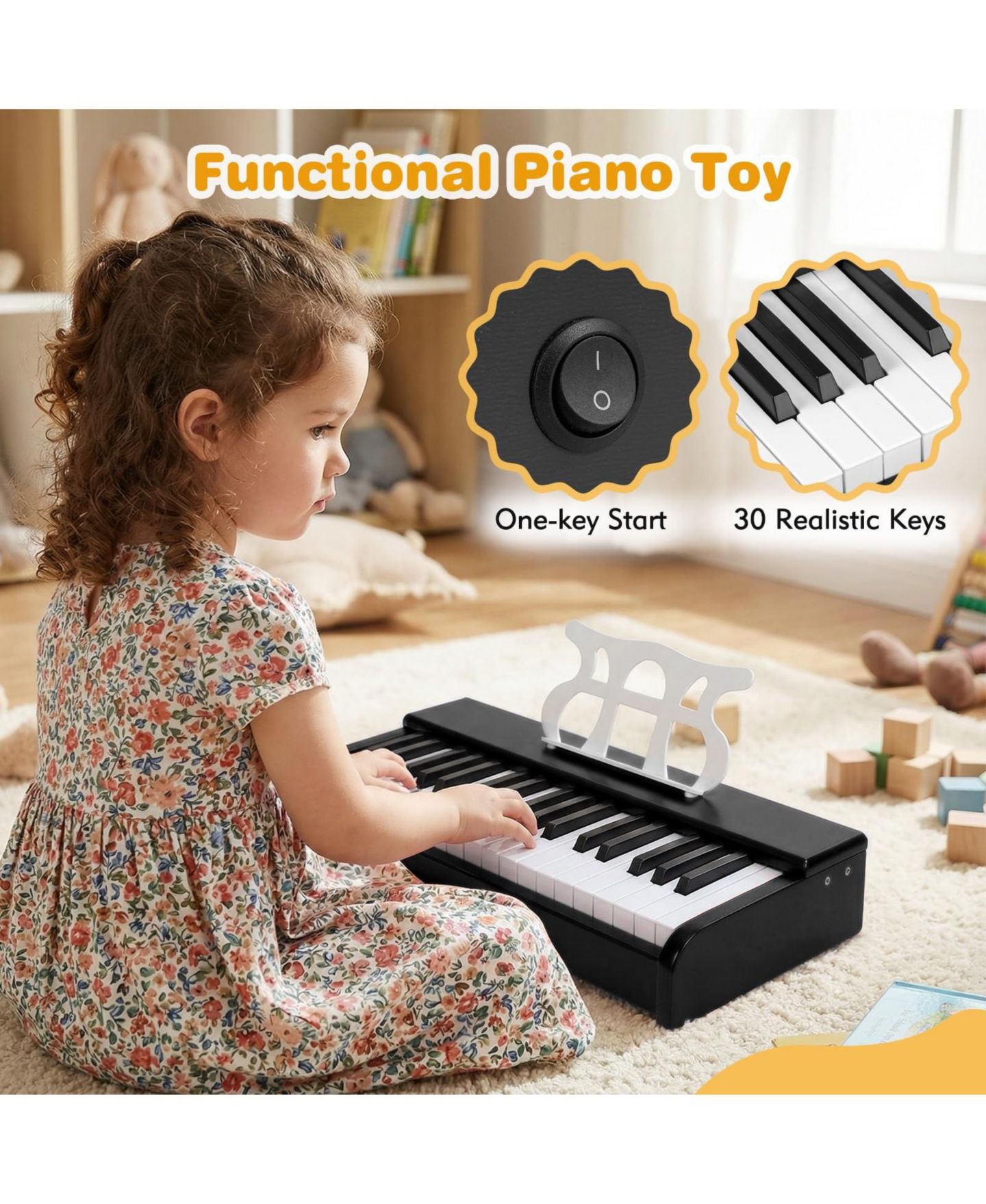 Детская игрушка Mecale 30-Key Kids Digital Piano with Music Stand, Ages 3+, цвет: Чёрный — фото 8