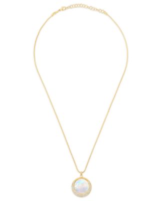 Mother of Pearl & Cubic Zirconia Crescent Circle Pendant Necklace in 14k Gold Over Sterling Silver