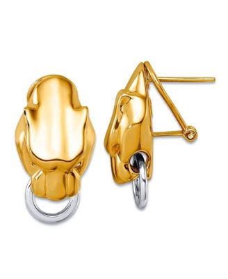 Solid 18k Two-tone Gold Italian 24x13mm Panther Head Omega Back Earrings