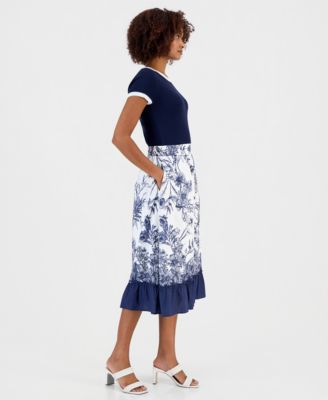 Women's Printed Ruffled-Hem Pull-On Skirt