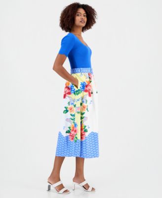 Women's Printed Belted Pull-On Midi Skirt