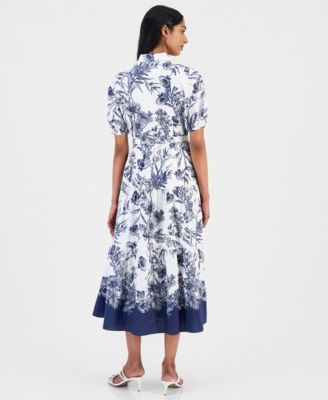 Women's Printed Puff-Sleeve Shirtdress