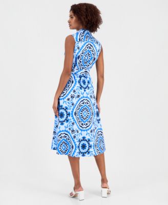 Women's Printed Sleeveless Belted Shirtdress