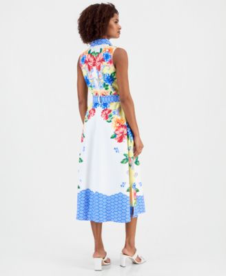 Women's Printed Sleeveless Midi Shirtdress