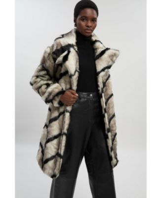 Women's Mono Faux Fur Belted Longline Coat