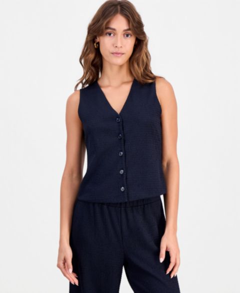Женский жилет Bar III Textured Knit Vest, цвет: Тёмно-синий